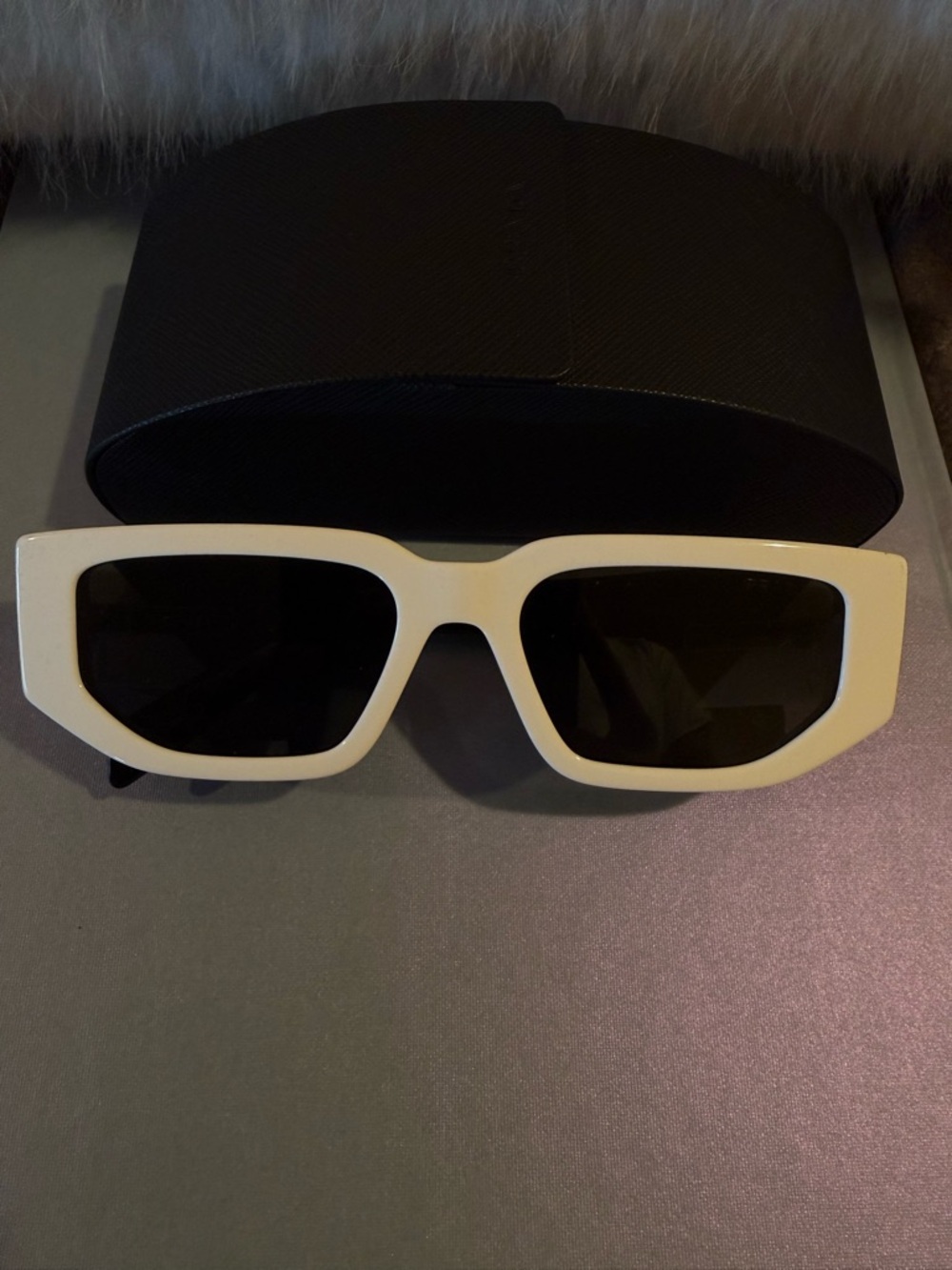 Prada White and Black Geometric Cat-Eye Sunglasses